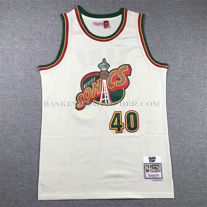Maillot Seattle Supersonics Shawn Kemp NO 40 Mitchell & Ness Chainstitch Creme